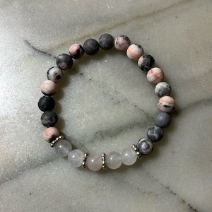 Bracelet with precious stones- pink gray silver